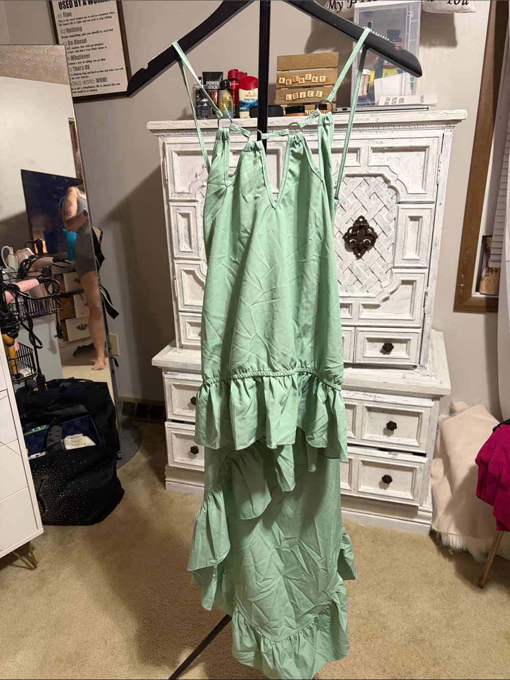 Girls' Mint Green Ruffle High-Low Dress wear with jeans very cute
